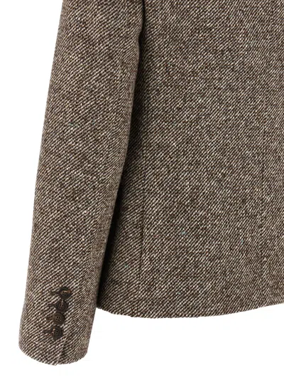 Brunello Cucinelli Virgin Wool And Silk Melange Diagonal Double-breasted Blazer In Brown