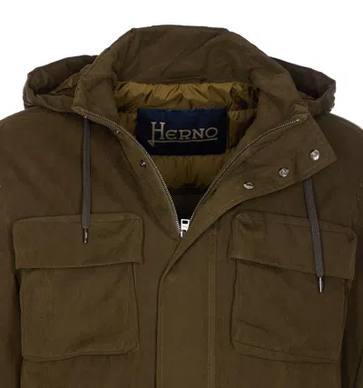 Herno Long Sleeve Hooded Padded Parka Jacket In Green
