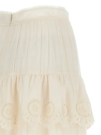 Zimmermann Women Ivory Embroidered Cotton Lucky Tiered Midi Skirt In Neutral