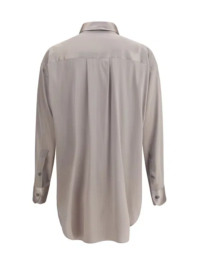 Tom Ford Collared Neck Long Sleeves Pleated Back Top In Gray