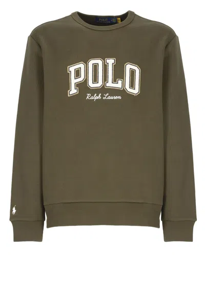Ralph Lauren Olive Crewneck Embroidered Logo Sweatshirt In Green