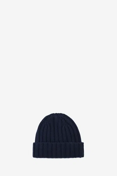 Aspesi Knit Ribbed Folded Cuff Hat In Blue