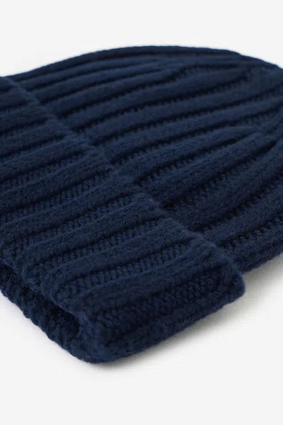 Aspesi Knit Ribbed Folded Cuff Hat In Blue