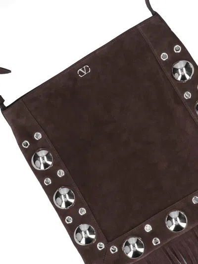 Valentino Garavani Fringed Suede Shoulder Bag With Adjustable Strap In Brown