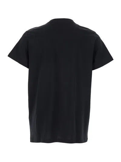 Balmain Black Crewneck T-shirt With Logo Print On The Front In Cotton Man
