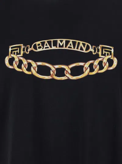 Balmain Black Crewneck T-shirt With Logo Print On The Front In Cotton Man