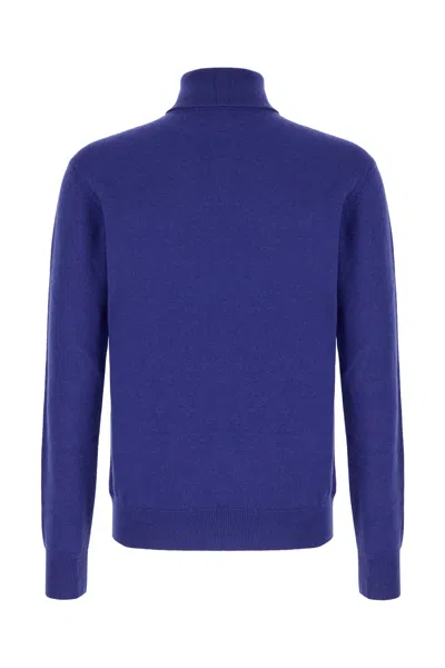 Saint Laurent Blue Cashmere Wool Blend Turtleneck Sweater In Blue