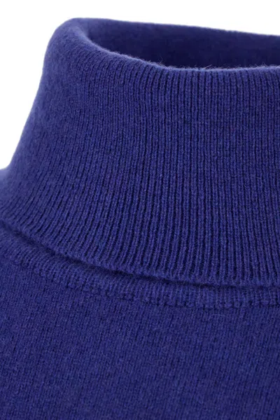 Saint Laurent Blue Cashmere Wool Blend Turtleneck Sweater In Blue