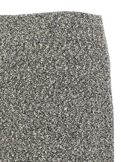 Tory Burch Mid-calf Tweed Skirt With Textured Fabric And Smooth Waistband In Gray