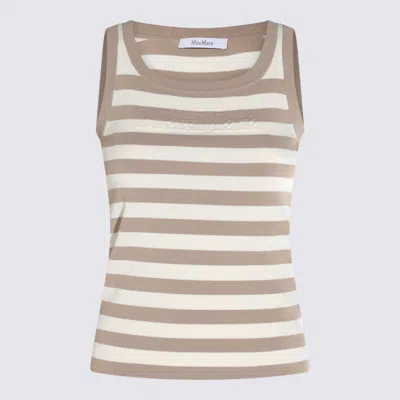Max Mara Striped Ribbed Sleeveless Viscose Blend Top In Brown