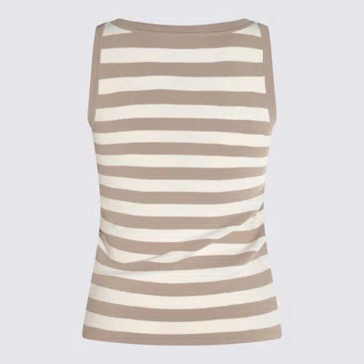 Max Mara Striped Ribbed Sleeveless Viscose Blend Top In Brown
