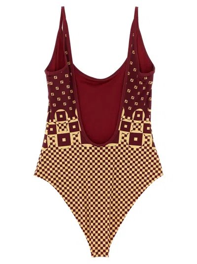 Fendi Micro Patchwork Print Lycra One Piece Swimsuit In Multi