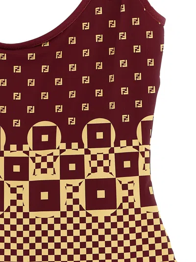 Fendi Micro Patchwork Print Lycra One Piece Swimsuit In Multi