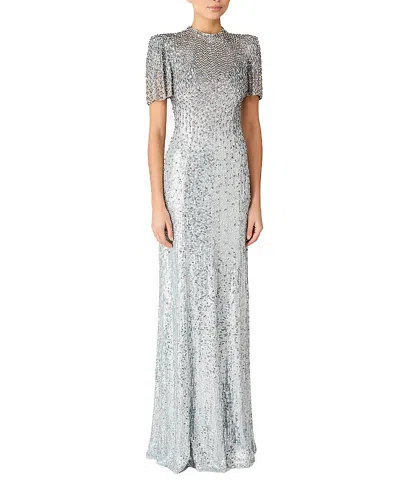 Jenny Packham Jourdain Crystal Sequined Flutter-sleeve Gown In Gray