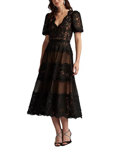Tadashi Shoji Belline Embroidered Chiffon Midi Dress In Black