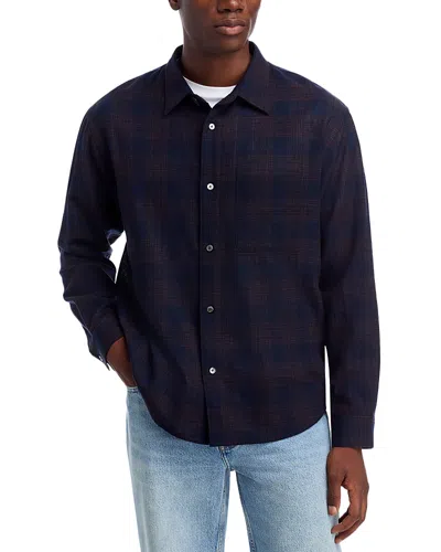 Frame Long Sleeve Button Front Wool Shirt In Blue