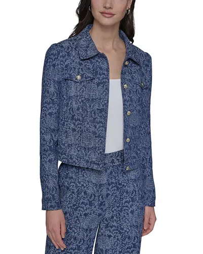 Karl Lagerfeld Womens Printed Denim Button Front Jacket P Xs Xl In Multi