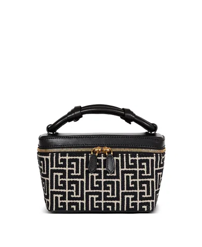 Balmain B-army Vanity Case In Monogrammed Canvas And Leather In Black