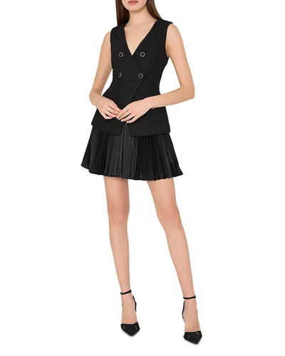 Milly Boucle Mixed Media Mini Dress In Black