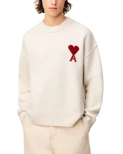 Ami Alexandre Mattiussi Ami Paris Ami Heart Design Wool Sweater In Intarsia Knit In White