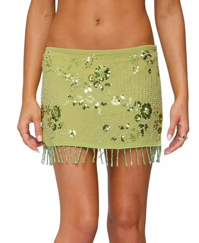 Edikted Sheer Sequin Bead Fringed Mini Skirt In Multi