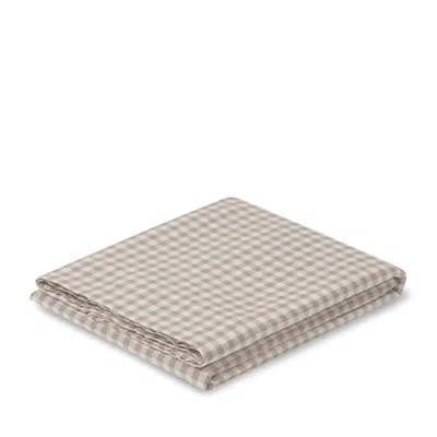 Piglet In Bed Gingham Linen Flat Sheet In Brown
