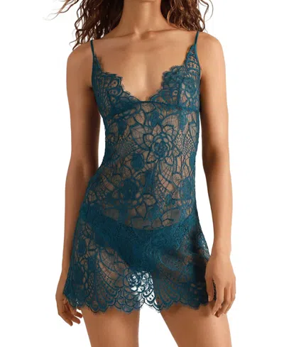 Kiki De Montparnasse Coquette Stretch Silk-trimmed Cotton-blend Lace Chemise In Blue