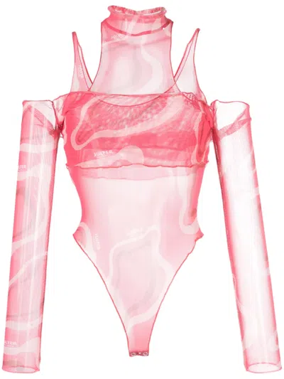Julfer Janet Wave-print Bodysuit In Pink