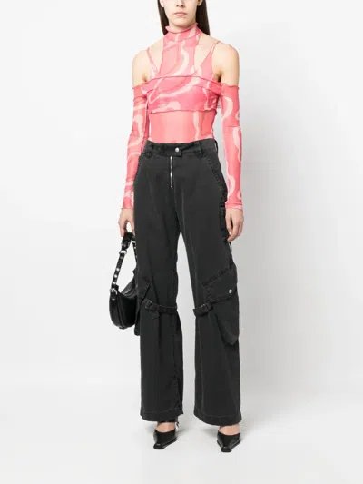 Julfer Janet Wave-print Bodysuit In Pink