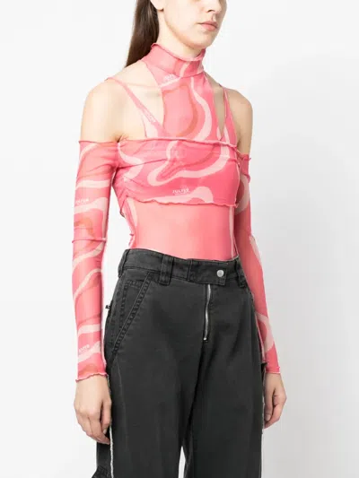 Julfer Janet Wave-print Bodysuit In Pink