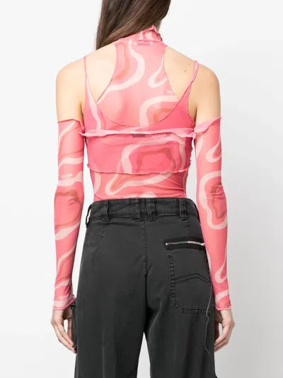 Julfer Janet Wave-print Bodysuit In Pink