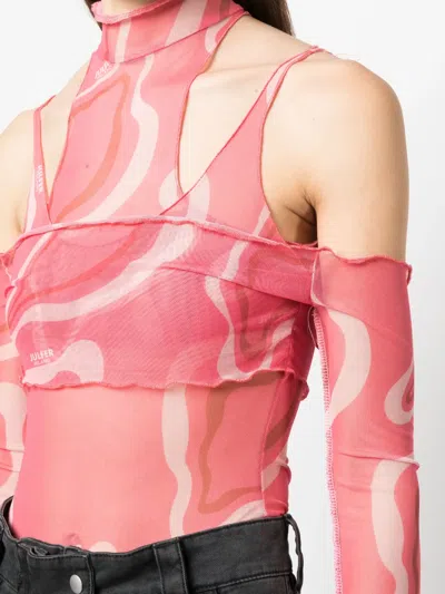 Julfer Janet Wave-print Bodysuit In Pink