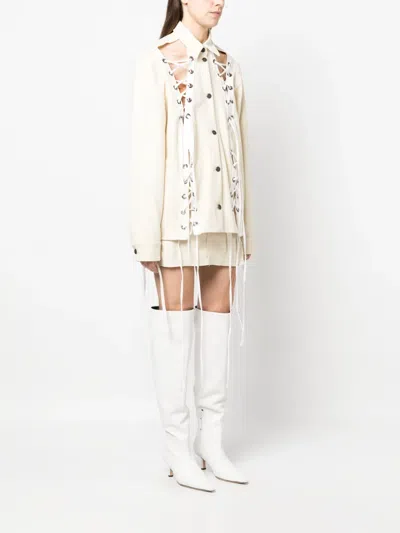 Julfer Alex Lace-up Wool Jacket In Neutral