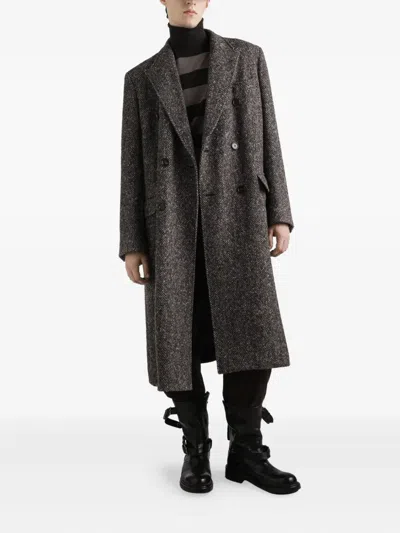 Dolce & Gabbana Double-breasted Herringbone Coat In Gray