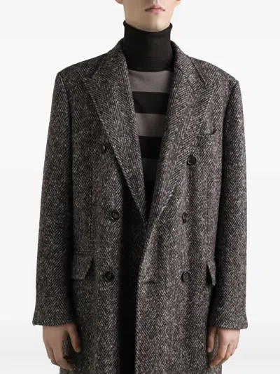 Dolce & Gabbana Double-breasted Herringbone Coat In Gray
