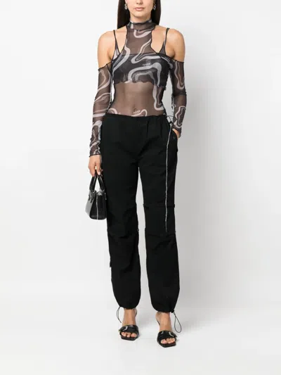 Julfer Janet Semi-sheer Layered Bodysuit In Black