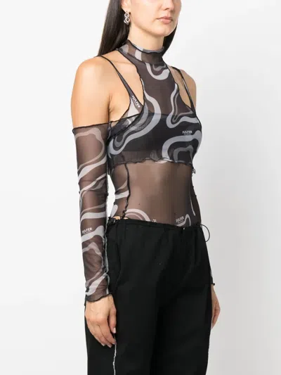 Julfer Janet Semi-sheer Layered Bodysuit In Black