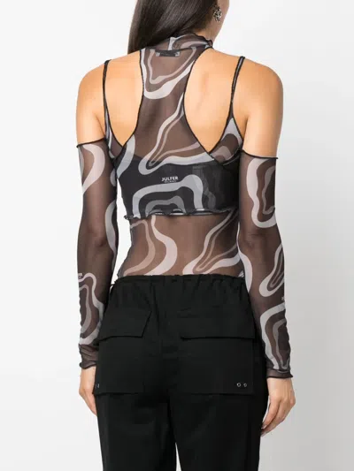 Julfer Janet Semi-sheer Layered Bodysuit In Black