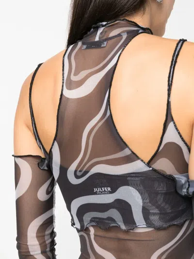 Julfer Janet Semi-sheer Layered Bodysuit In Black