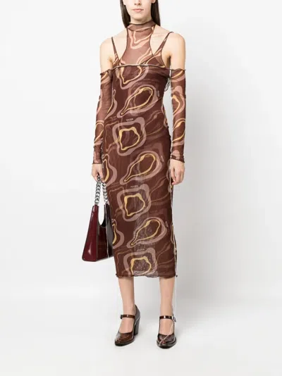 Julfer Janet Abstract-print Midi Dress In Brown