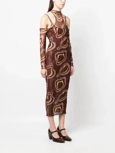 Julfer Janet Abstract-print Midi Dress In Brown