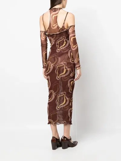 Julfer Janet Abstract-print Midi Dress In Brown