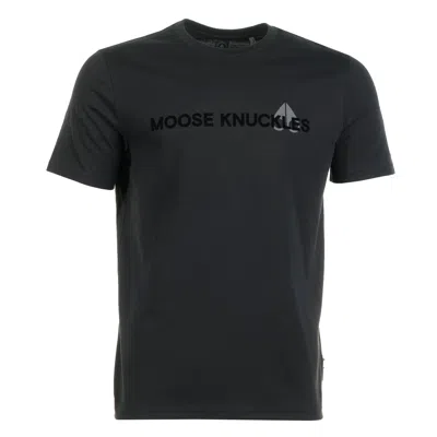 Moose Knuckles 'conway' Black Crewneck T-shirt With Logo Lettering Print On The Front In Black