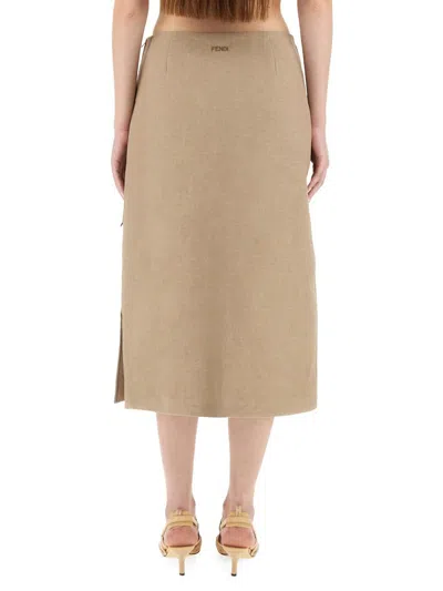 Fendi Waxed Linen Skirt In Neutral