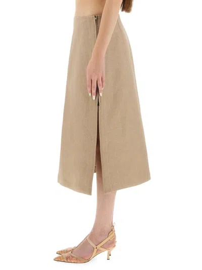 Fendi Waxed Linen Skirt In Neutral