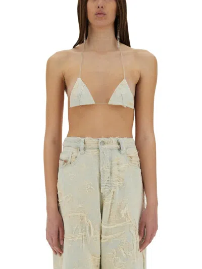 Diesel Jacquard Denim High-waisted Triangle Top In White