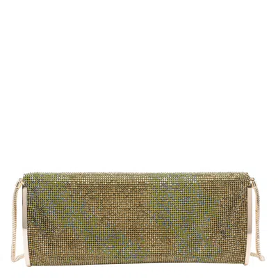 Benedetta Bruzziches Chain Strap Rectangular Shoulder Bag With Rhinestone Embellishment In Green