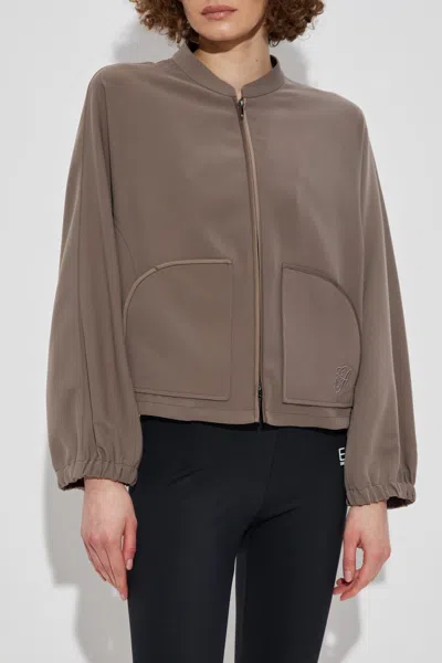 Emporio Armani Technical Cady Blouson With Logo Embroidery In Brown