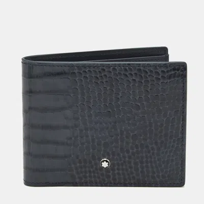 Pre-owned Montblanc Blue Croc Embossed Leather Meisterstuck Bifold Wallet
