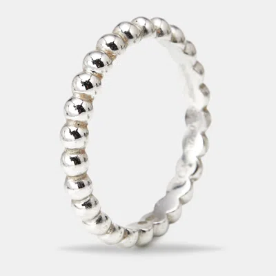 Pre-owned Van Cleef & Arpels Perlée 18k White Gold Medium Model Ring Size 55